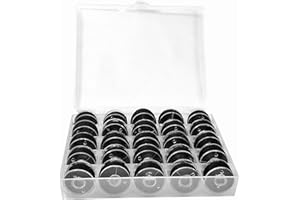 HWX MEDIA Sewing Thread Black, 25 Pieces Black Prewound Bobbin Thread with Clear Plastic Sewing Box,Sewing Accessories for Singer Sewing Machine Sewing Threads……