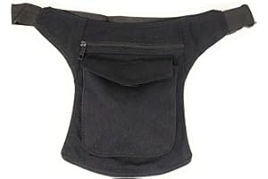 GOS BEST SUPPLIES Riñonera Lateral con Dos Bolsillos, Riñoneras Hombre Mujer Unisex, Bolso Cintura y Pierna, Hipppie, Lona, Negra, Tela,Moto Trabajo Ocio Viaje