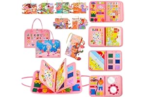 ILAFFUS Busy Board for Toddlers Felt, 2 in 1 Educational Learning Activity Busy Book and Feel Soft Cloth Books, Developing Sensory Toy for Fine Motor Skills, Gift for Boys Girls