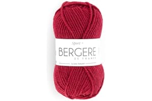 BERGERE DE FRANCE Bergère de France - SPORT+ gomitolo di lana per uncinetto (50 g) 5 mm, 50% lana - Grande filo rotondo che non fa pillole - Rosso (CERISE)