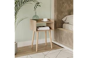 URBNLIVING Modern Bedside Table Storage Display Unit with 2 Shelves & Solid Pinewood Legs