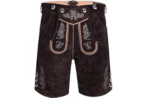 GLORIA WEARS Trachten Herren Lederhose Kurz mit Träger Dunklebraun Gr.46-60 Trachtenlederhose - Trachtenlederhose Herren - Oktoberfest Lederhose - Lederhosen - Trachten Herren