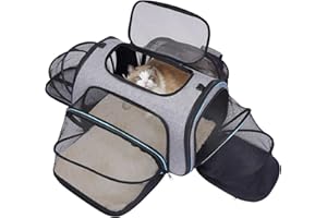 Siivton Cat Carrier - Airline Approved Traval Bag: 4-sides Expandable Pet Carrier Bag Rabbit Cage - Portable Foldable with Soft Fleece Bed for Cat Puppy Kitten Bunny Pet 48x28x28cm
