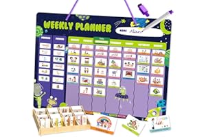 EUCLIDEAN CUBE Visual Timetable Weekly Planner for Kids - Magnetic Schedule Board with 237 Magnets, Reward Charts for Children Behaviour - Daily Routine and Chore Chart for Kids Autism (Space Theme)