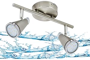 ‎TRANGO Trango 2er Spots IP44 LED Badleuchte 1009-22 Deckenleuchte in Nickel matt I Flurlampe, WC Lampe, Deckenlampe, Strahler, schwenkbar incl. 2 x 5 W LED Leuchtmittel