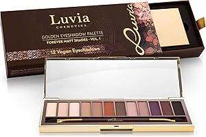 LUVIA COSMETICS Luvia profesjonalna paleta cieni do powiek – Forever Matt Eyeshadow paleta cieni do powiek – w zestawie 12 matowych odcieniach nude, brązu i ziemi – limitowane pudełko na prezent – pomysł na prezent