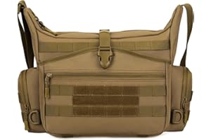 HUNTVP Taktyczna torba listonoszka na ramię, Molle, na zewnątrz, na kemping, wędrówki, do pracy, na laptopa, czarny/brązowy)