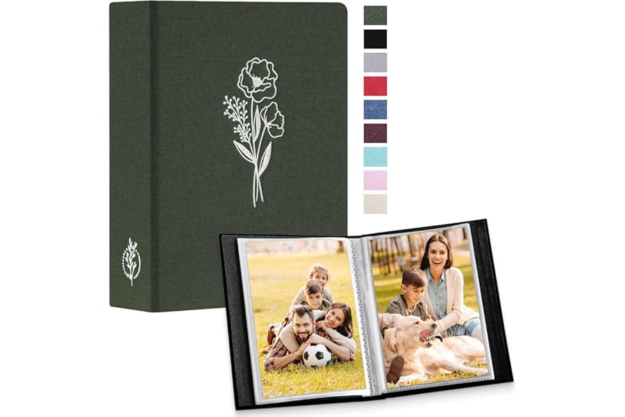 Lanpn Small Photo Album 6x4 2 Packs, Each Pack holds 50 Pictures, Slip in Pockets Mini Linen Top Loading Photo Albums for Portrait Only 10x15cm Picture Green