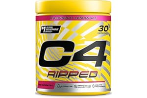 CELLUCOR C4 Ripped Pre Workout Powder Raspberry Lemonade 30 Servings | Zero Sugar Pre Workout with 150mg Caffeine, 500mg L Carnitine, 1600mg Beta Alanine, 200mg Green Coffee Bean Extract