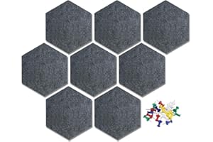Uoisaiko Felt Hexagon Bulletin Board with 20 Pins, Pack of 8 Self Adhesive Notice Boards for Home Office Kitchen, DIY Pin Board Wall Tiles for Photos Memos