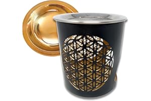 Trintura Räucherstövchen mit Räuchersieb und Räucherschale zum Räuchern Set (Blume des Lebens Schwarz)