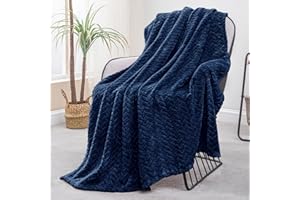 Exclusivo Mezcla Coperta Plaid Pile di Flanella per Divano, 130x170 CM Coperta Letto Singolo con Modello a Foglie, Morbida e Calda, Blu navy