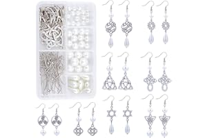 SUNNYCLUE 1 Box Zum Selbermachen von Trinity-Knoten-Ohrringen, Starter-Kit, Tibetischer Stil, Knotenglieder, Charms, Herz-Anhänger, Türkisfarbene Perlen, Zubehör Für Frauen, Erwachsene, DIY-Oh