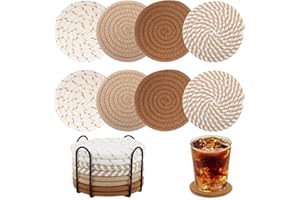 KILDOWS Posavasos para Bebidas, Posavasos Redondos para Copas Juego de 8, Posavasos para Bebidas, Posavasos de Mesa Antideslizantes de Algodón Tejido, Round Glass Coasters for Glasses