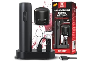 ISP BEST Sacacorchos Eléctrico Profesional 7 en 1 |Set de Vino Premium | Abridor de Vino Automático con Aireador + Vertedor + 2 Tapones Vacío | Regalos para Hombres | USB Recargable (Versión 2025)