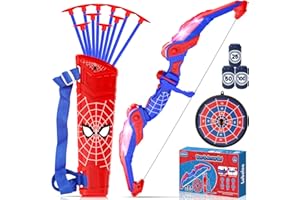 Lubolee Pfeil und Bogen Kinder Set mit LED Licht, Outdoor Spielzeug ab 3 4 5 6 7 8 9 10 11 12 Jahre Jungen, Outdoor Spiele für Kinder mit Bogen, Köcher, 10 Pfeilen, Hängeziel und 3 Schaumstoffzielen