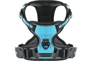 Belababy Dog Harness Small Medium Large No Pull, Adjustable Reflective Front Clip Dog Harness with Easy Control Handle, 2 Metal Rings for Training or Walking, Blue S