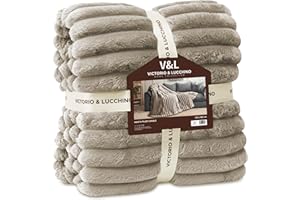 Victorio & Lucchino V&L Manta Canale Extra-Suave 450g para Sofá o para Cama. Cálida con Reverso sin Borrego. Transpirable para Invierno (80528-CAMEL, 130X160cm)
