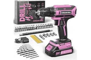 VIWKO Akkuschrauber, 20V Akku Bohrschrauber, 25+1 Drehmomentstufen Akkubohrer, 42Nm Max Drehmoment, LED-Licht, 56 tlg Akkuschrauber Set für Wartungsarbeiten und Heimwerkerprojekte Rosa