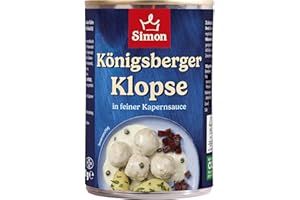 ‎SIMON SIMON Königsberger Klopse in Kapernsauce 400 g I 4 zarte Schweinefleischklopse in feinster Sauce I Fertiggericht in recyclebarer Konserve I Authentische Hausmannskost