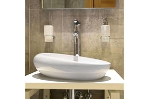 ‎WASCHBECKEN24 Waschbecken24 Keramik aufsatzwaschbecken mit Lotus-Effekt für Badezimmer und Gäste-WC (49x30x13cm, Weiß / A290)