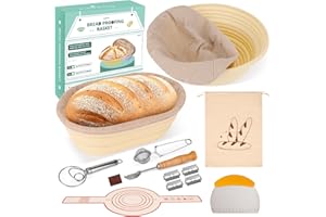 TECHMUR Silicone Bread Proofing Basket Set (23 cm Round & 25 cm Oval) - Sourdough Proofing Basket (including Dough Scraper, Rust Knife, Fermenting Cloth & More) - Foldable, Hygienic & Perfect for Bread Baking