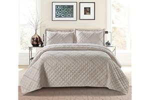 Prime Linen Quilted Bedspread Embossed Pattern Comforter Coverlet Bedding Set Bed Throw With 1 Pillow Sham (Ruffle Mink, Single)