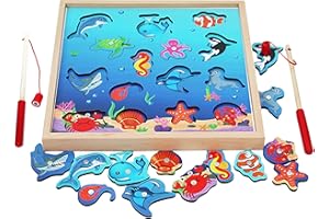 TOYS OF WOOD OXFORD TOWO Wooden Fishing Game-Magnetic Fishing Puzzles with Numbers Jigsaw Puzzle- Sea Creatures Kids Fishing Game Educational Toys for 3 years old Math Toy Montessori Materials