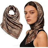ELESUNCDOU Leopard Print Satin Scarf for Women, 35x35in Square Head Scarf Hair Wrap, Silky Satin Bandana for Hair Sleeping Neck Purse, Fashion Headsca