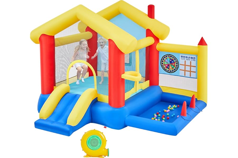 Yaheetech Bouncy Castle, Inflatable Trampoline for Kids Aged 3-10 for Backyard, with 7 Built-in Games/Toys/Storage Bag/Blower, 3.1×2.8×2.2M(LxWxH)