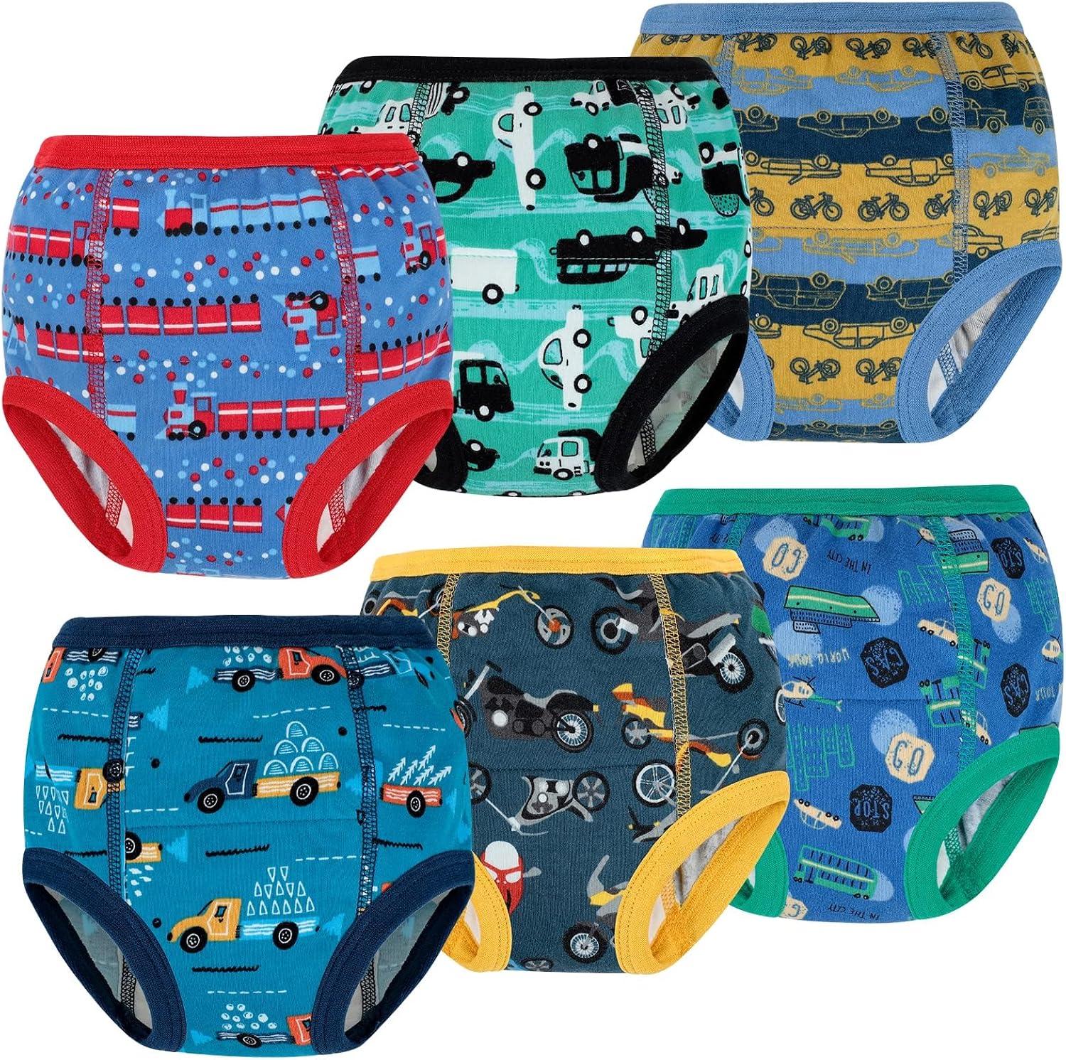 FLYISH DIRECT Potty Training Pants, Reusable Training Pants for Toddlers, 6 Packs of Car Potty Trainer Underwear for Boys, 2 Years, Blue Car
