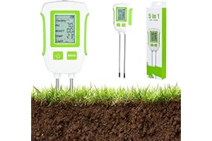PATEMZON Testeur de Sol Numérique 5 en 1, Testeur Humidité Sol Plante, Mesure pH du Sol, Fertilité du Sol/Humidité/pH/Température/Lumière Solaire, Hygrometre Plante pour Jardinage Ferme Pelouse