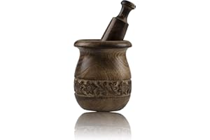 THE GREAT INDIAN BAZAAR Mortier et pilon en bois fait à la main Style rustique naturel Moulin à épices Mixeur manuel Bol à épices Kharal Bol à condiments Ustensiles de cuisine Idées de cadeau ou de pendaison de crémaillère