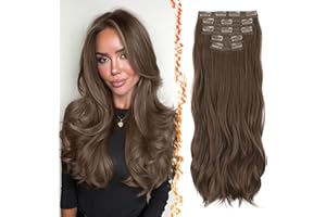 BARSDAR Castaño Clip en Extensiones de Cabello, 50cm Ondulado Clip en Extensión de Pelo para Mujer 5 Piezas Layered Hair Extensions Lace Sintética Postizos Cabello Extensione - Medio Castaño Marron