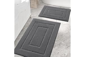 Homaxy Ensemble de Tapis de Salle de Bain en Microfibre 2 pièces, antidérapant, Lavable, Doux, Absorbant l'eau, pour Salle de Bain, 40 x 60 cm + 60 x 90 cm, Gris foncé