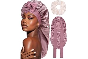 Coubeau Bonnet en Satin Long pour Femme de Soin Capillaire en Soie - pour le Sommeil avec Bande Élastique pour Cheveux Longs et Bouclés