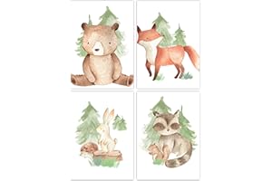 Pandawal Kinderzimmer Babyzimmer Waldtiere Bilder Deko Natur Poster Set 4er Tiere für Kinder Junge I Mädchen DIN A3