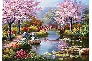 TAASMOOG Diamond Painting Kit Completo, Pittura Diamante 5D Fai da Te, Kit per l'arte del Diamante Rotondo Decorazione da Parete 30 * 40cm Paesaggio di Sakura