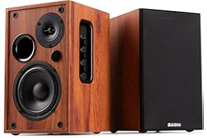 Audizio KS02 Enceintes Hi-FI Bibliothèque Actives 80W avec Bluetooth 5.0, Woofer 4" et Tweeter 1,25", Entrées RCA, Réglages Graves et Aigus, Télécommande Incluse, Finition Bois