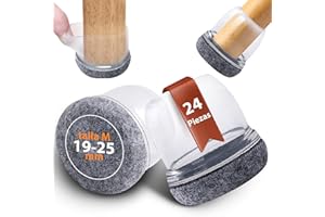 Seaforie - Puntas para patas redondas de 24 piezas, diámetro ajustable de 19 a 24 mm, fieltro gris transparente, protector de sillas 360 grados, antideslizante, lavable para suelos y reducción de