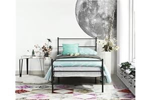 EGGREE pojedyncza metalowa rama łóżka, łóżko z kutego żelaza z podstawą dla dorosłych, 190 x 90 cm - czarne