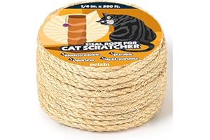 PELZIN Natural Sisal Rope for Cat Scratcher 6mm x 60m, Cat Scratching Post Replacement Rope, Cat Tree Twine for Scratching Post Repair, Recover, Replace and DIY, Natural