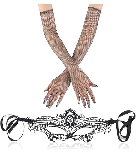 Guanti A Rete Lunghi Con Strass - Donna, Per Feste, Cosplay E Serate Eleganti