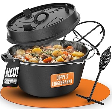 Valhal Outdoor Dutch Oven 8L zonder pootjes - Deksel kan als koekenpan