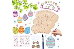 Komicea Ostereier Bemalen Holz, 50pcs Ostereier zum Aufhängen, Ostern Basteln Kinder, Ostern Geschenke Kinder, Ideal Osterdeko, Ostereier Huhn Anhänger Set mit Aquarellstift, Schnur, Pinsel Palette