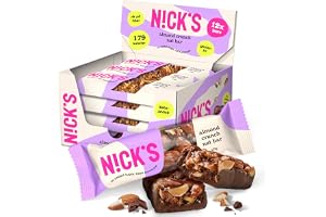 N!CK'S Almond crunch nut bar, vegansk nötbar med keto choklad utan tillsatt socker, glutenfri (12x40g)