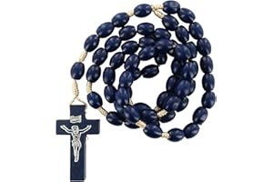 Ferrari & Arrighetti Rosario con cuentas ovaladas de madera de Ø 8 mm y cordón de seda - color azul oscuro