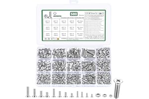 YOUYIDUN 580 Pcs M3 M4 M5 Screws Set, Countersunk Bolts and Nuts Set, Cross Head Flat Head Machine Screws Nuts and Bolts(M3 M4 M5, Silver)