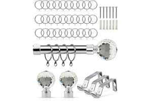 Emma Barclay Extendable Curtain Pole With Finials Rings Brackets & Fittings Sets 16-19mm in Chrome Metal Curtain Poles For Eyelet Curtains Rod - Crystal Collection 1.6m - 3m Chrome