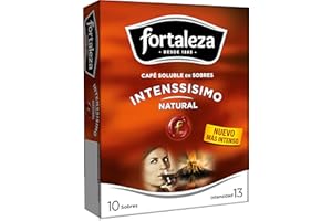 CAFÉ FORTALEZA – DESDE 1885 - Café Fortaleza -Café Soluble Sobres, Sabor Intenssisimo, Variedades Arábicas, Pack 10 x 12 - Total 120 sobres